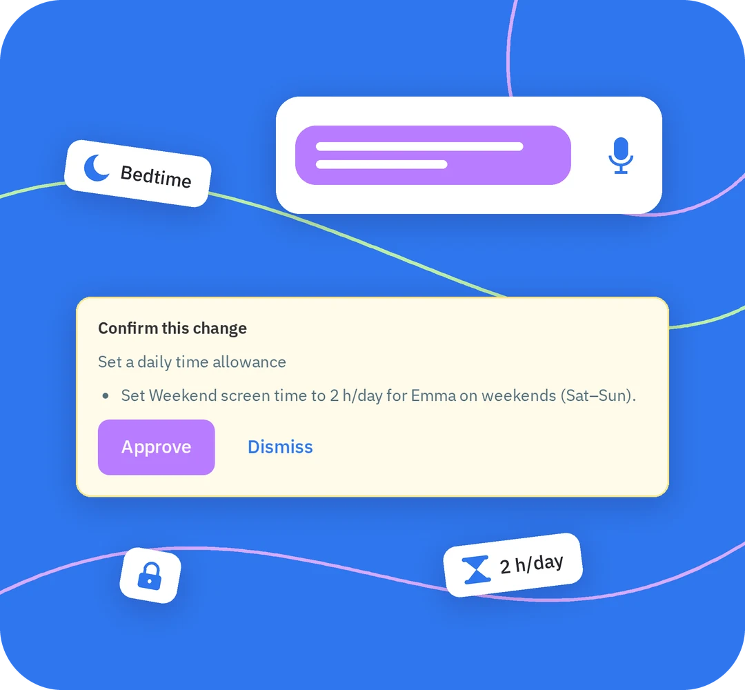 My assistant in the Safe Lagoon parent portal with a Confirm this change card